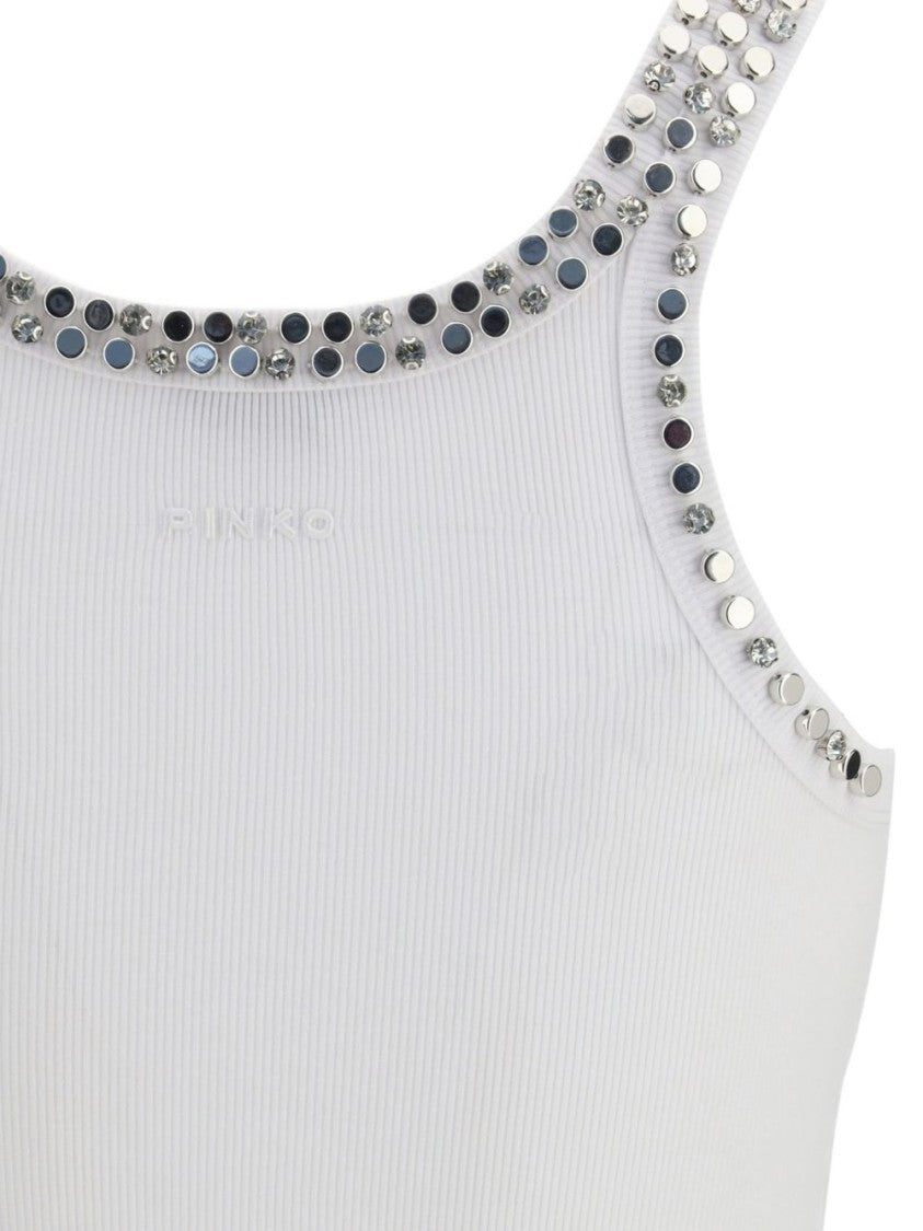Pinko Sleeveless Ribbed Top With Studded Neckline