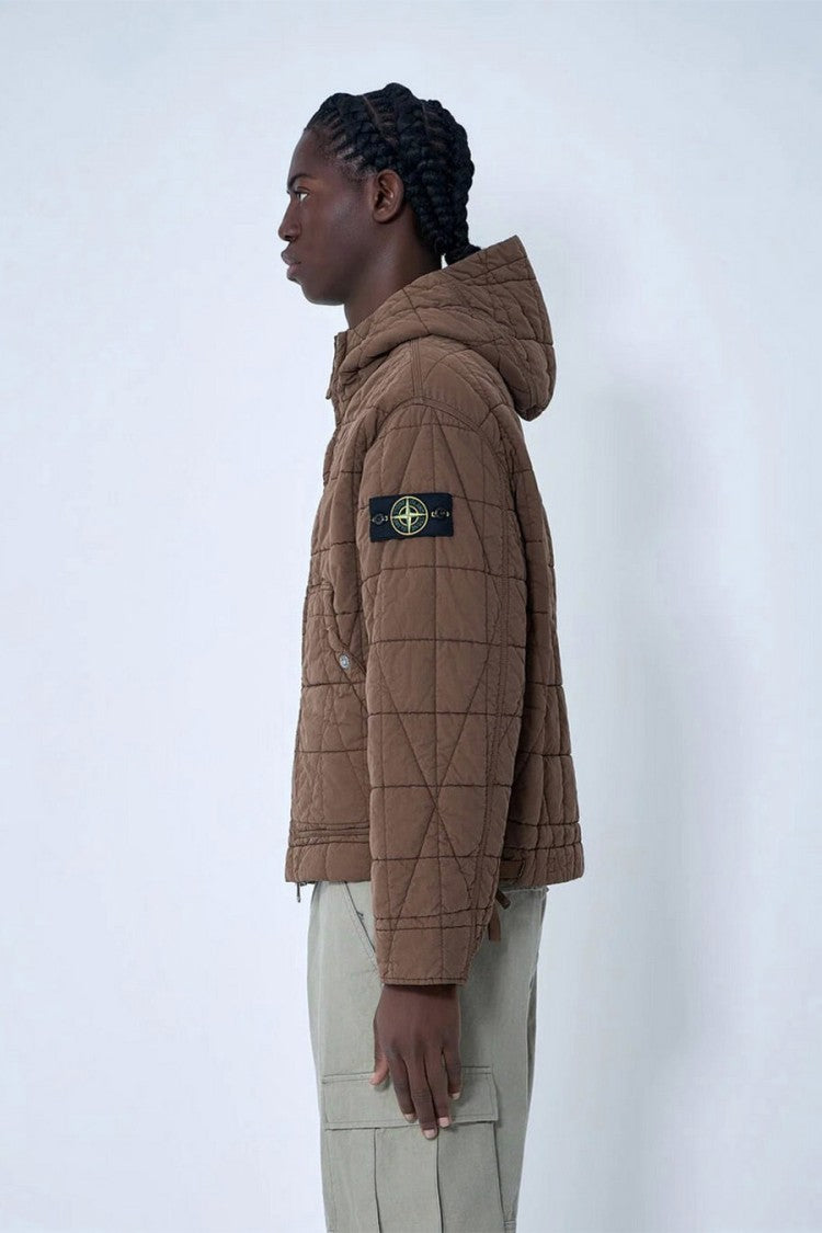 Stone Island Brown Quilted Hooded Cotton-Blend Jacket