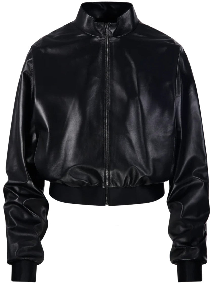 Gucci Cropped Bomber Jacket With High Collar And Ribbed Accents