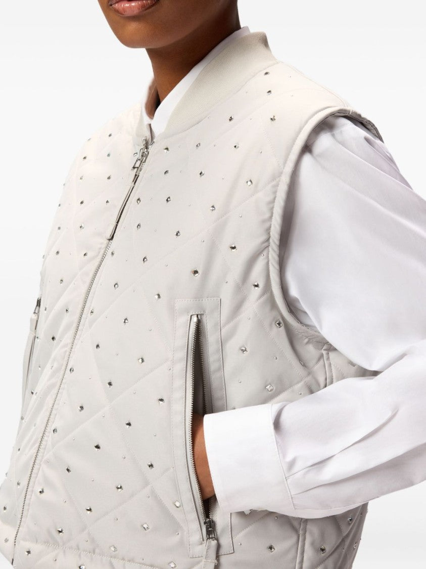 Pinko Cropped Gray Quilted Vest With Structured Silhouette