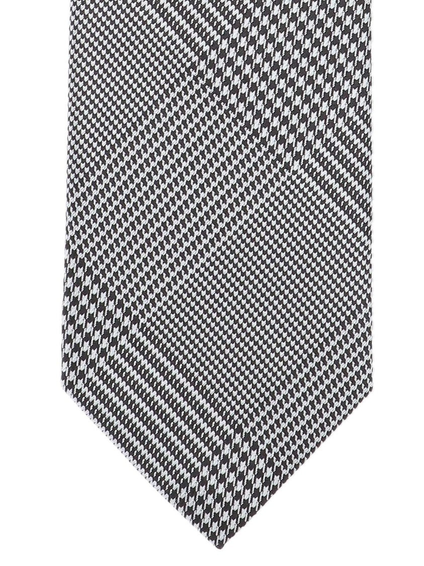 Tom Ford Adjustable Prince Of Wales Check Tie In Gray Mulberry Silk