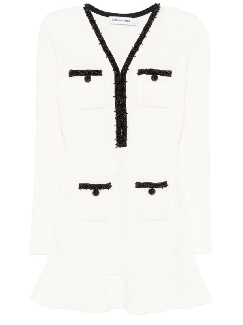 Self-Portrait Textured Black/White Mini Dress