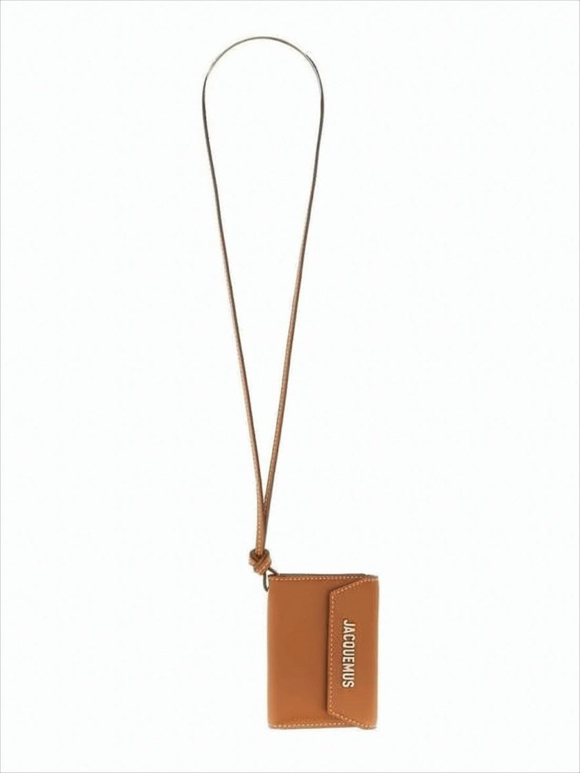 Jacquemus Brown Leather Card Wallet With Snap Closure And Detachable Strap