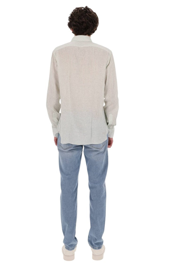 Borriello White Green Striped Linen Shirt