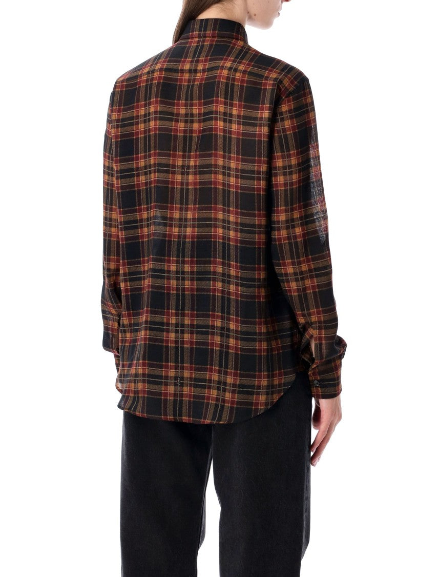 Saint Laurent Checked Wool Shirt With Lavallière Bow