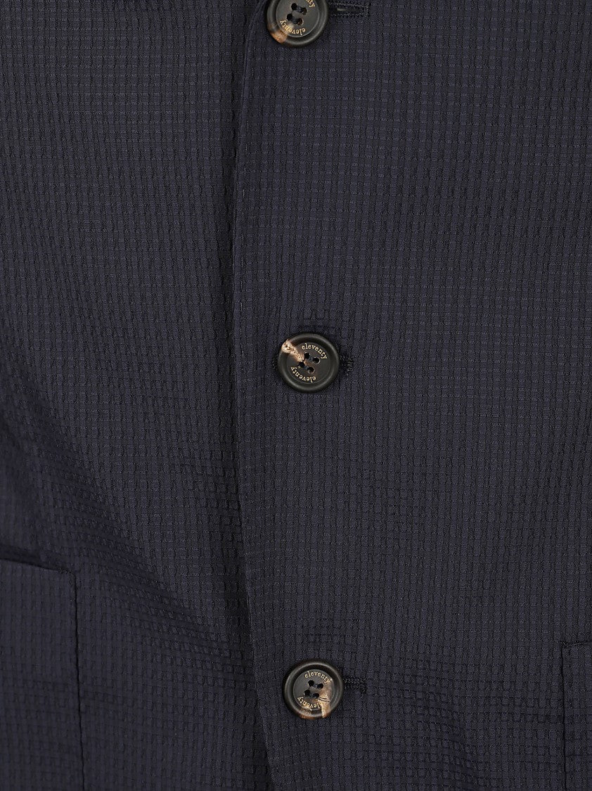 Eleventy Tailored Blue Polyester Suit With Textured Blazer And Trousers
