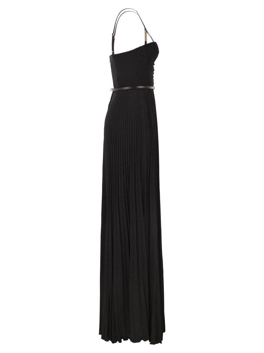 Elisabetta Franchi Red Carpet Dress In Lamé Jersey With Belt