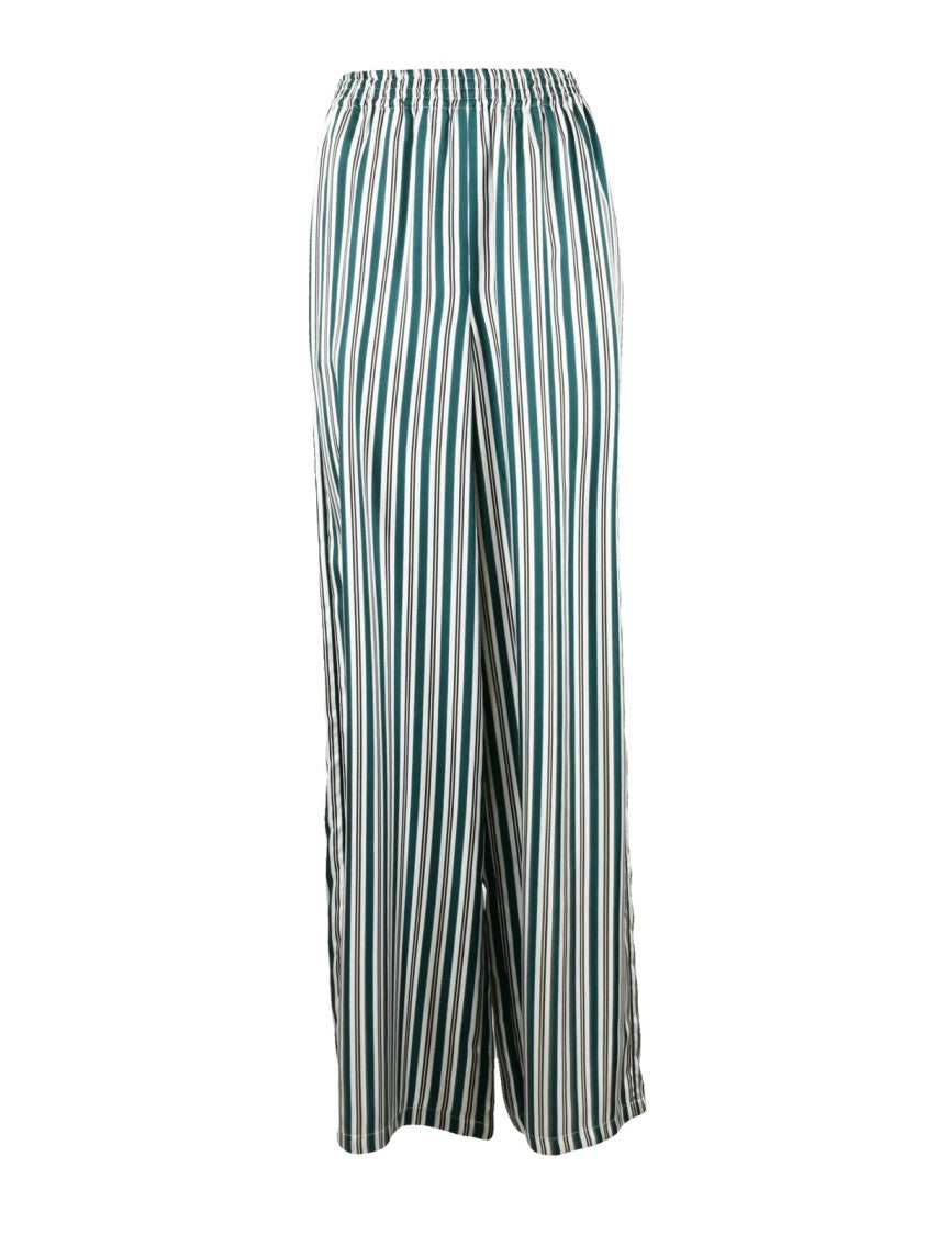 Max Mara Wide-Leg Silk Trousers With Vertical Stripes And Elasticated Waistband