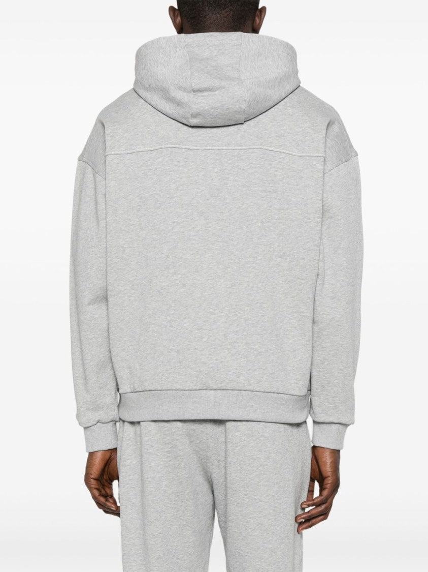 Zegna Melange Grey Hoodie With Logo Embroidery