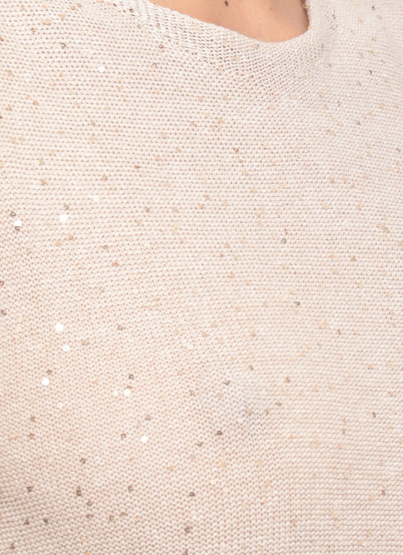 Antonelli Firenze Beige Midi Dress With Sequined Embellishments And Relaxed Silhouette