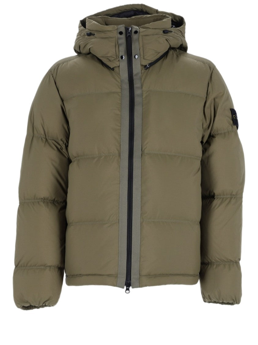 Stone Island Quilted Padded Jacket With Removable Hood And Matte Finish