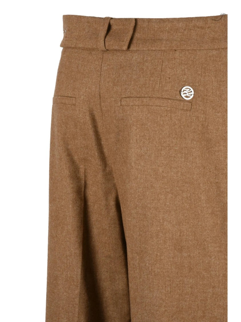 Karl Lagerfeld Beige Pleated High-Waisted Wool-Blend Flannel Pants