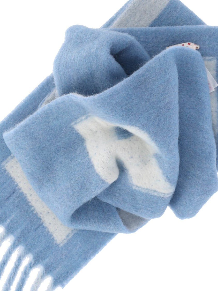 Marni Striped Logo Scarf – Light Blue