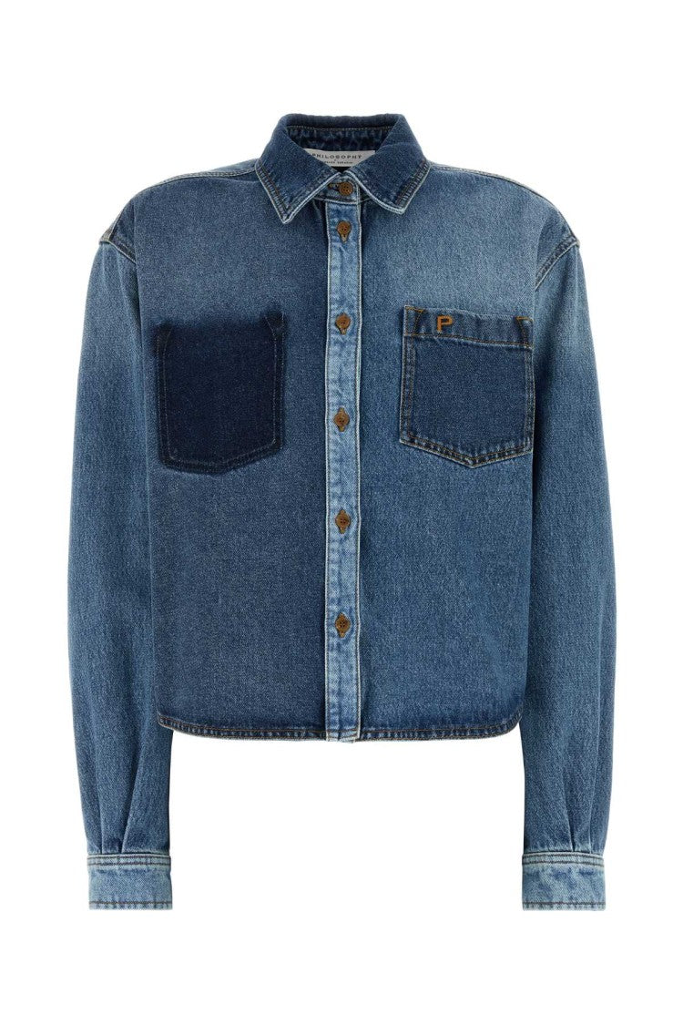 Philosophy Di Lorenzo Serafini Color-Block Denim Shirt With Contrasting Pockets