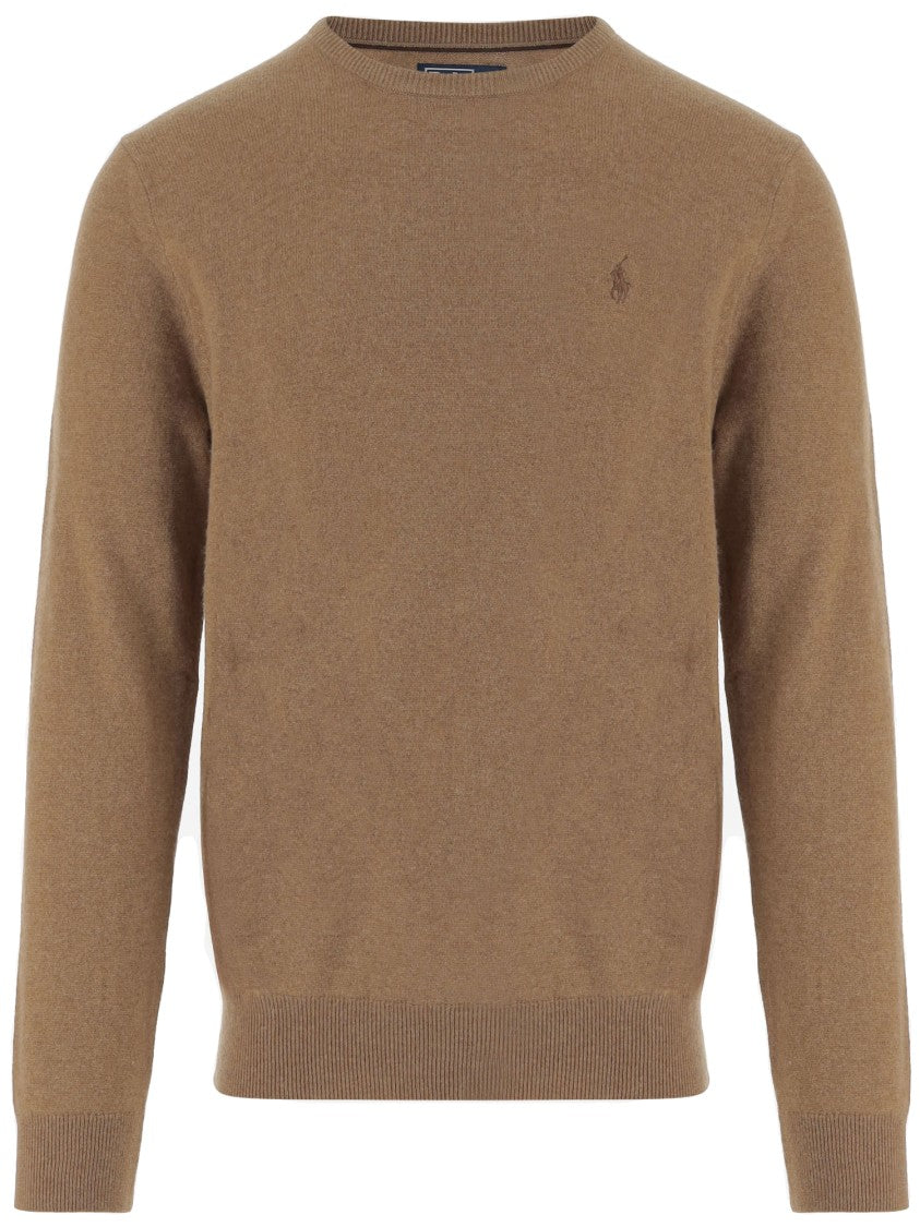 Polo Ralph Lauren Beige Wool Crew Neck Sweater With Ribbed Detail