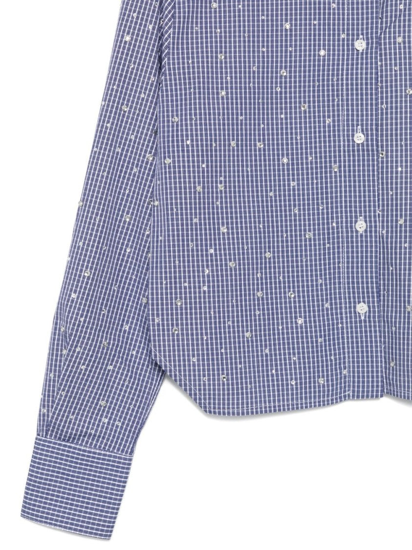Liu Jo Cropped Blue Shirt With Checkered Pattern