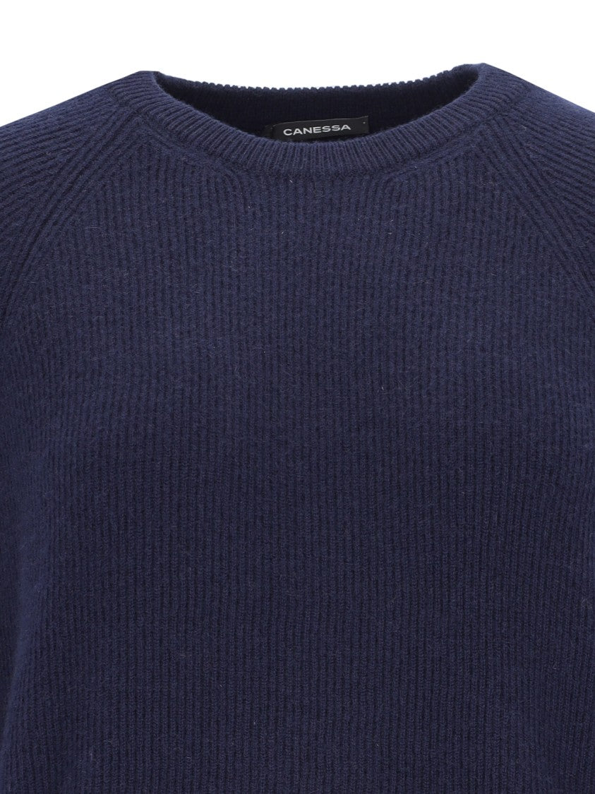 Canessa Basic Sweater In Blue Cashmere Navy Tones