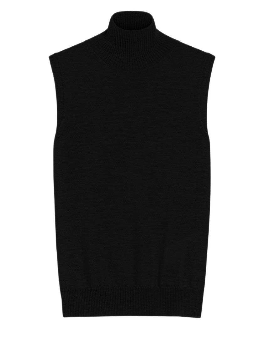 Sportmax Sleeveless Black High-Neck Turtleneck With Ribbed Detailing