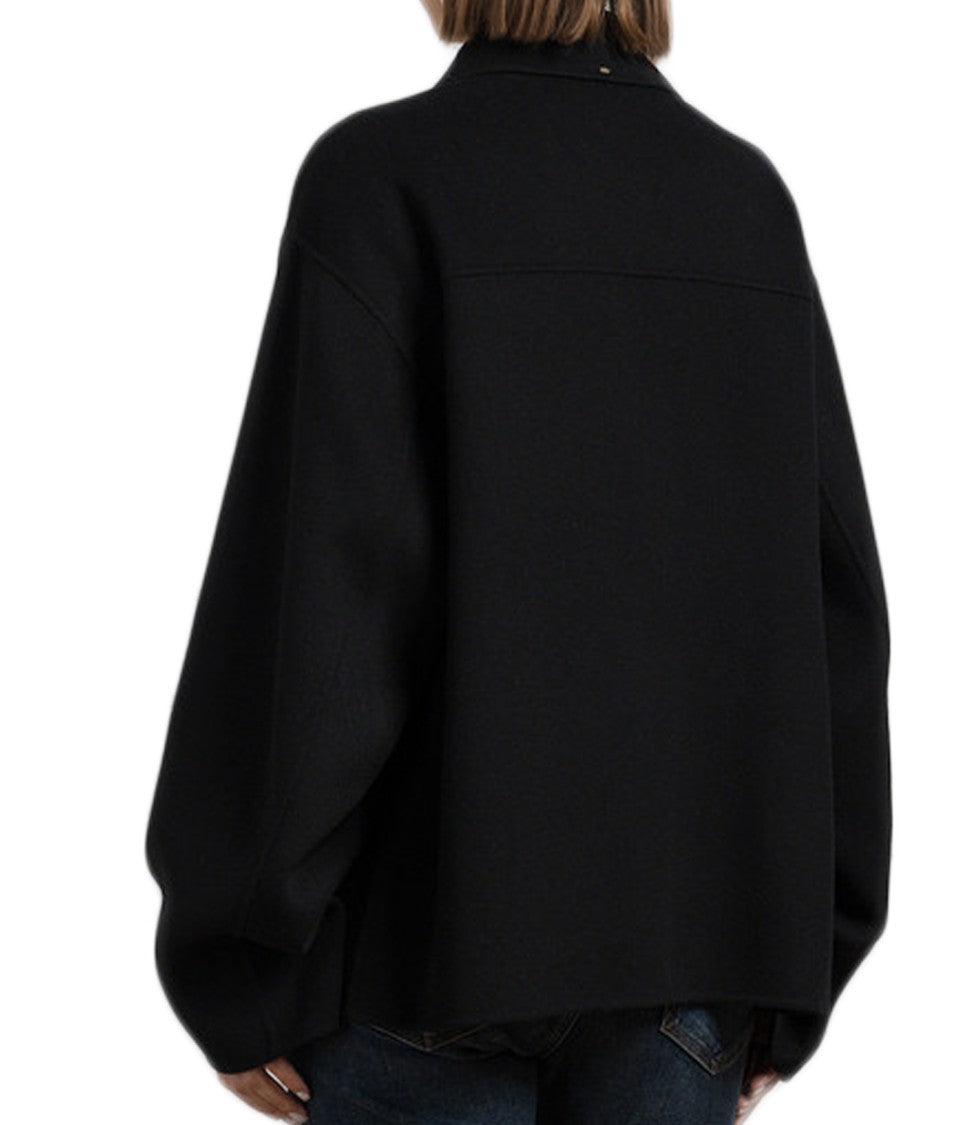 Max Mara Minimalist Black Wool Jacket With Zip Pockets