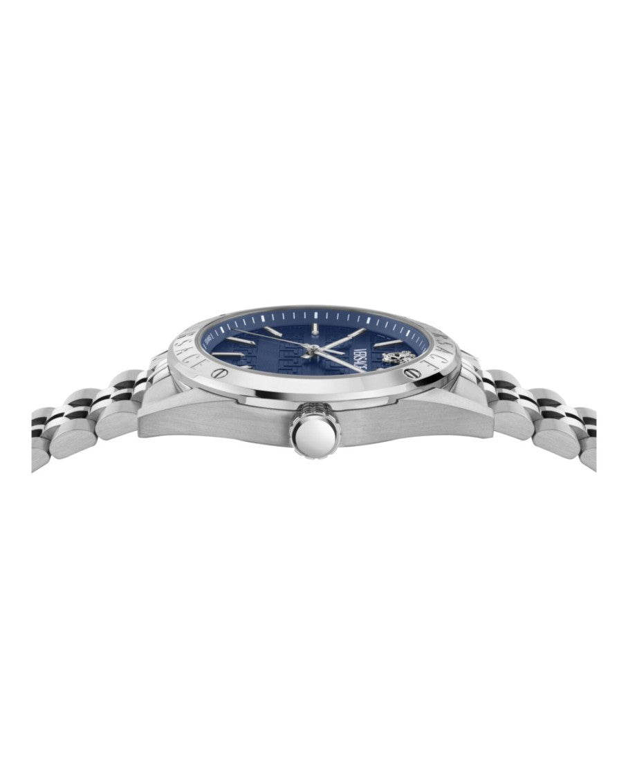 Versace 41Mm Stainless Steel Athletic Bracelet Watch With Blue Guilloche Dial