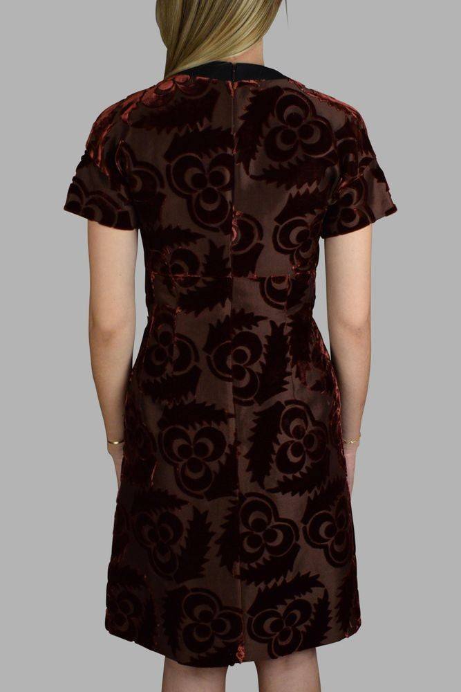 Prada Flared Brown Dress With Velvet Flower Inserts