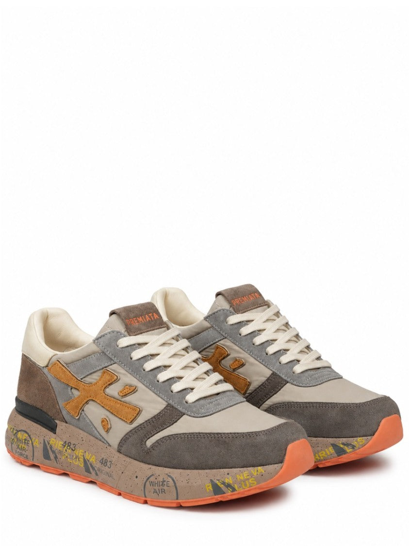 Premiata Multicolour Sneakers With Mustard Logo And Speckled Sole