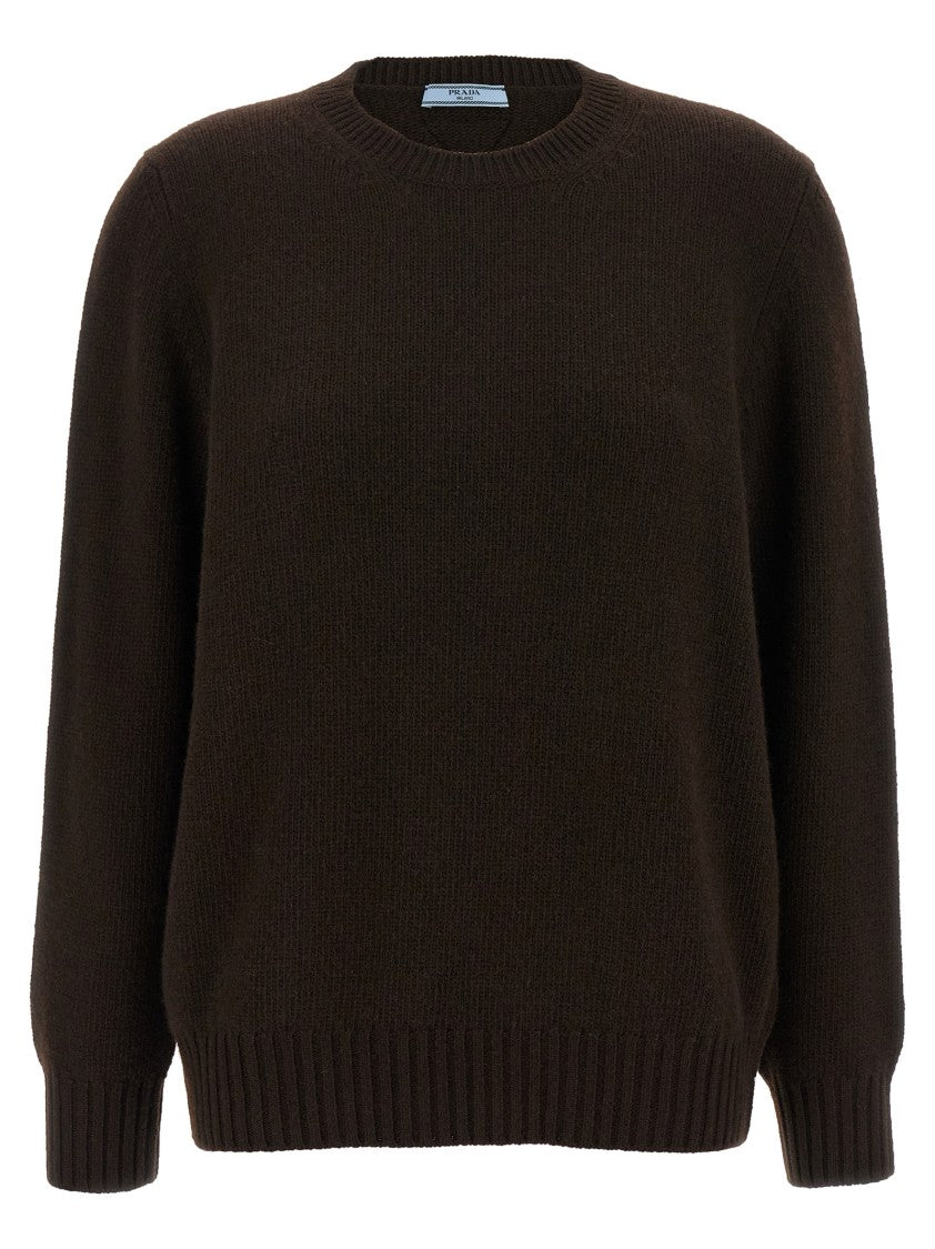 Prada Virgin Wool And Cashmere Sweater With Crew Neck And Triangular Logo