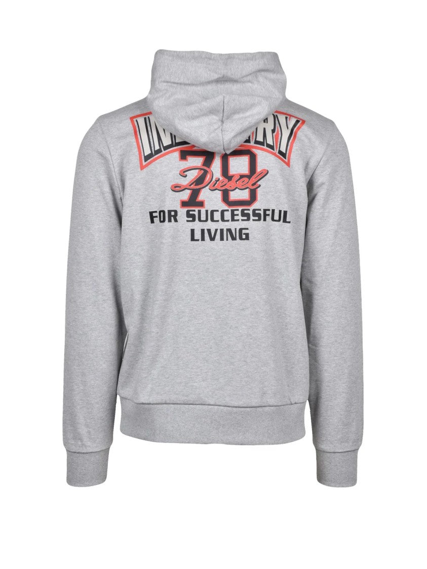 Diesel Grey Cotton-Blend Graphic Hoodie