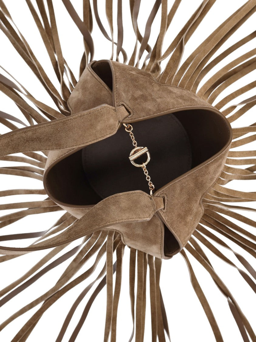 Khaite Fringe Tote Bag 'Lotus' In Brown Calf Suede