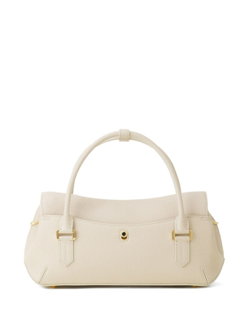 Lanvin Beige Topstitched Geometric Clasp Top Bag