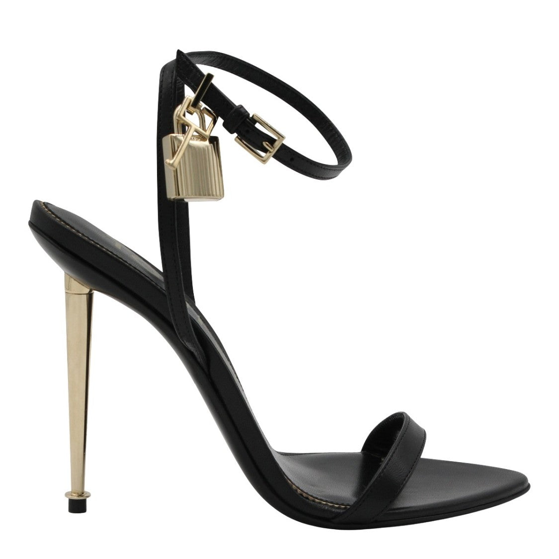 Tom Ford Black Leather Sandals With Gold Accents