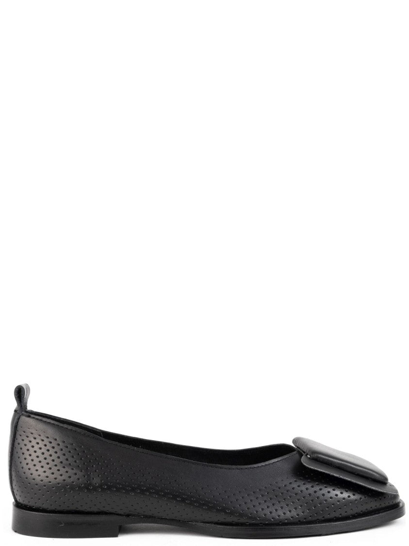 Sergio Moretti Perforated Cow Leather Ballerinas With Bow Detail