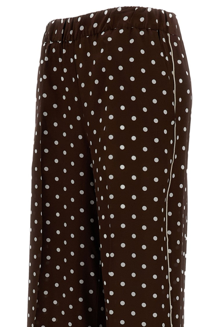 Parosh Brown Polka Dot Silk Trousers With Wide Leg