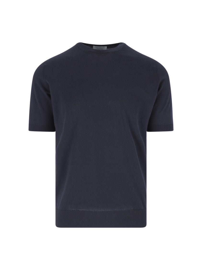 John Smedley Navy Blue Sea Island Cotton T-Shirt
