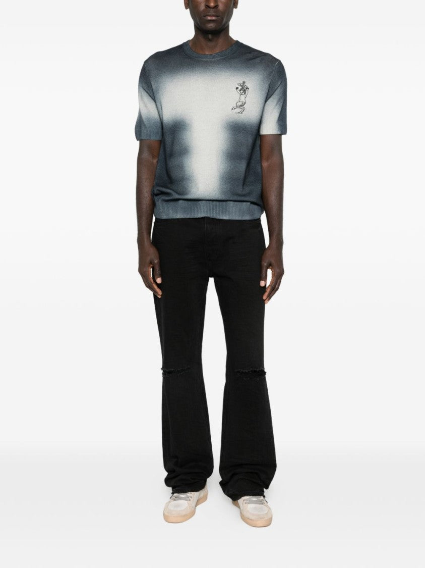 Vivienne Westwood Blue Gradient Knit Ribbed Detail T-Shirt