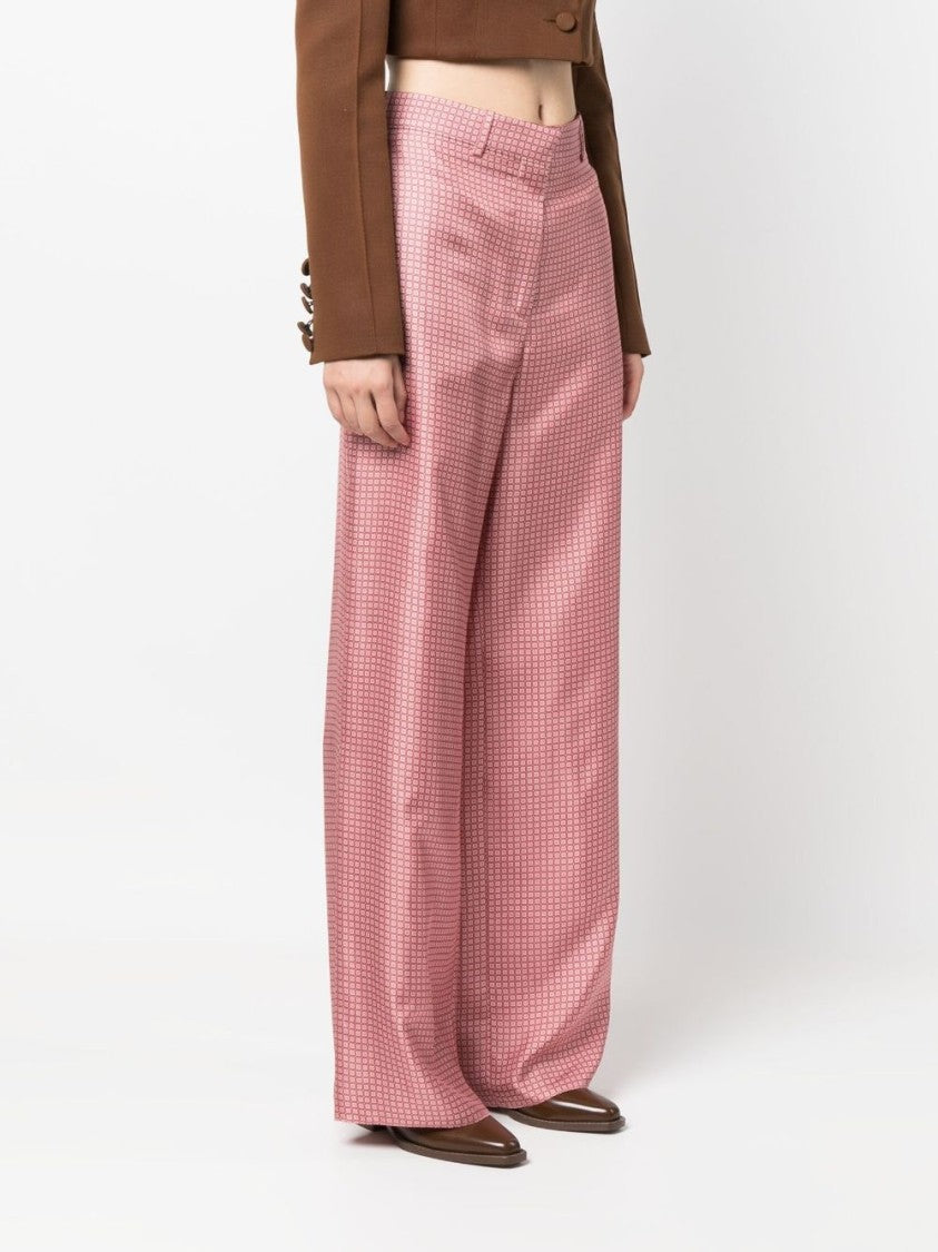 Lanvin Geometric Print Silk Wide-Leg Trousers