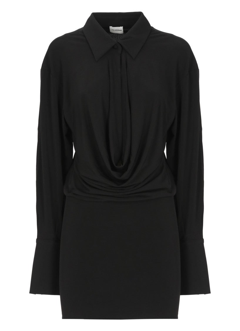 The Andamane Black Draped Mini Dress