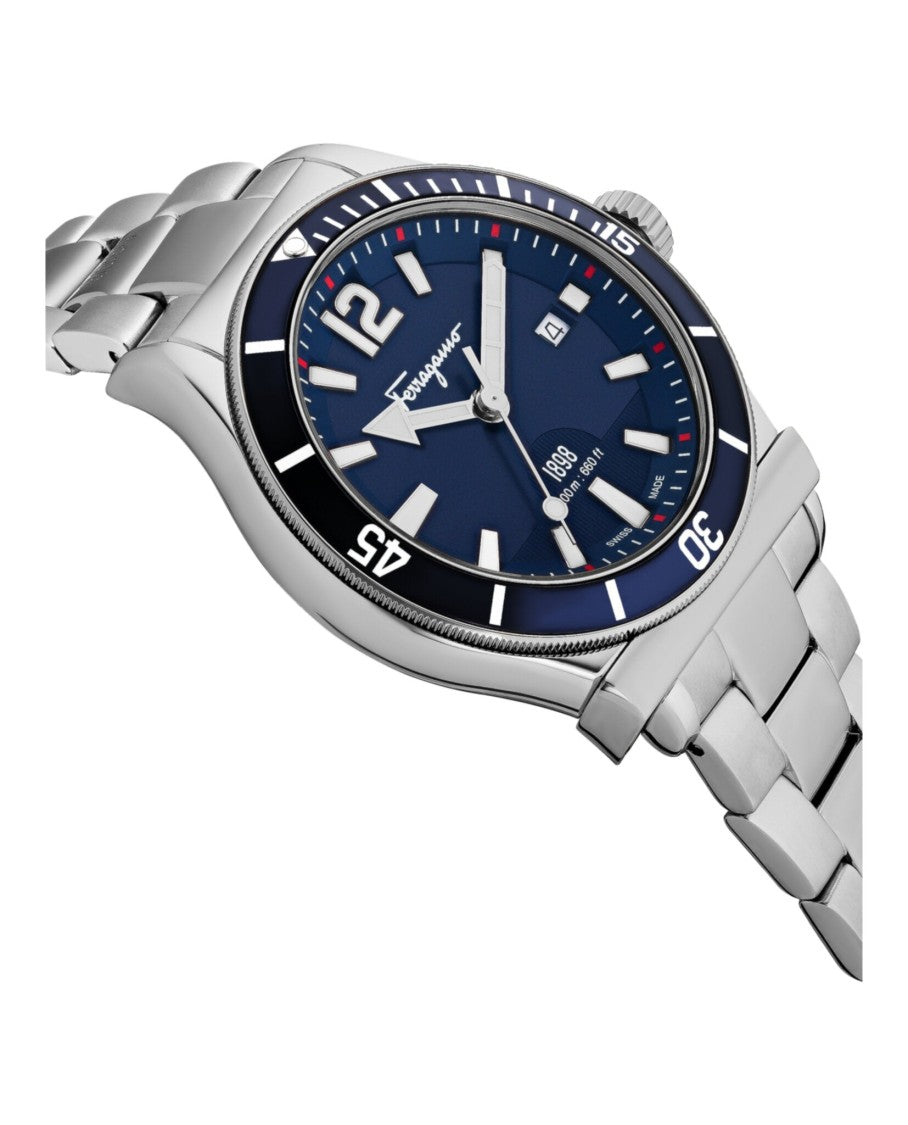 Ferragamo Ferragamo Men’S 1898 Watch With Blue Guilloche Dial