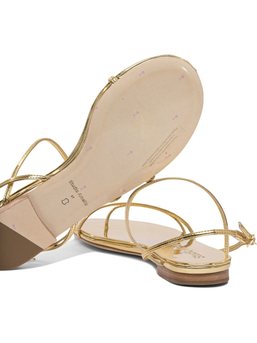 Studio Amelia Gold Leather Sandals With Multiple Straps