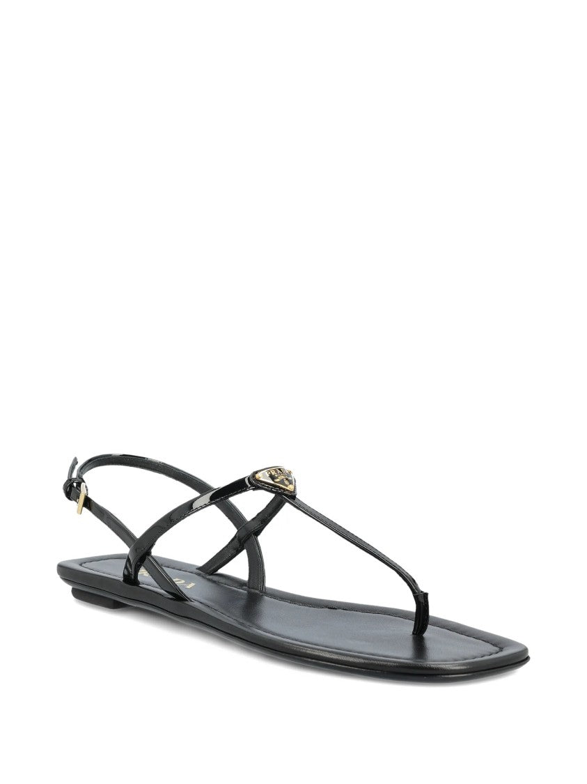 Prada Minimalist Black Flat Leather Sandals