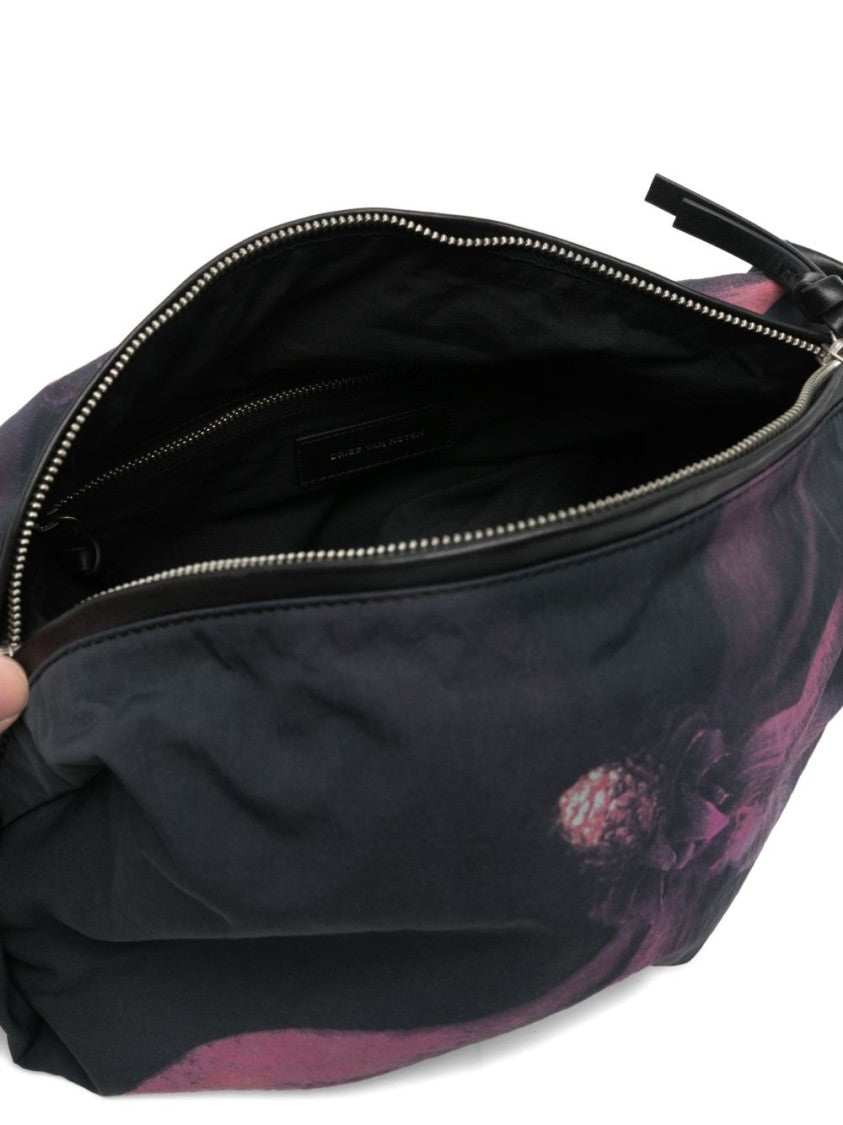 Dries Van Noten Bordeaux Black Floral Print Adjustable Bag