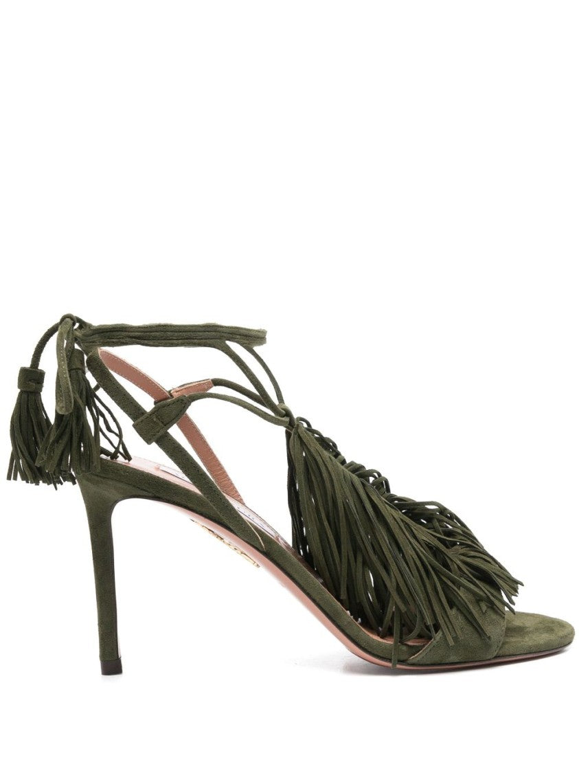 Aquazzura Fern Green Tie-Fastening Stiletto Sandals