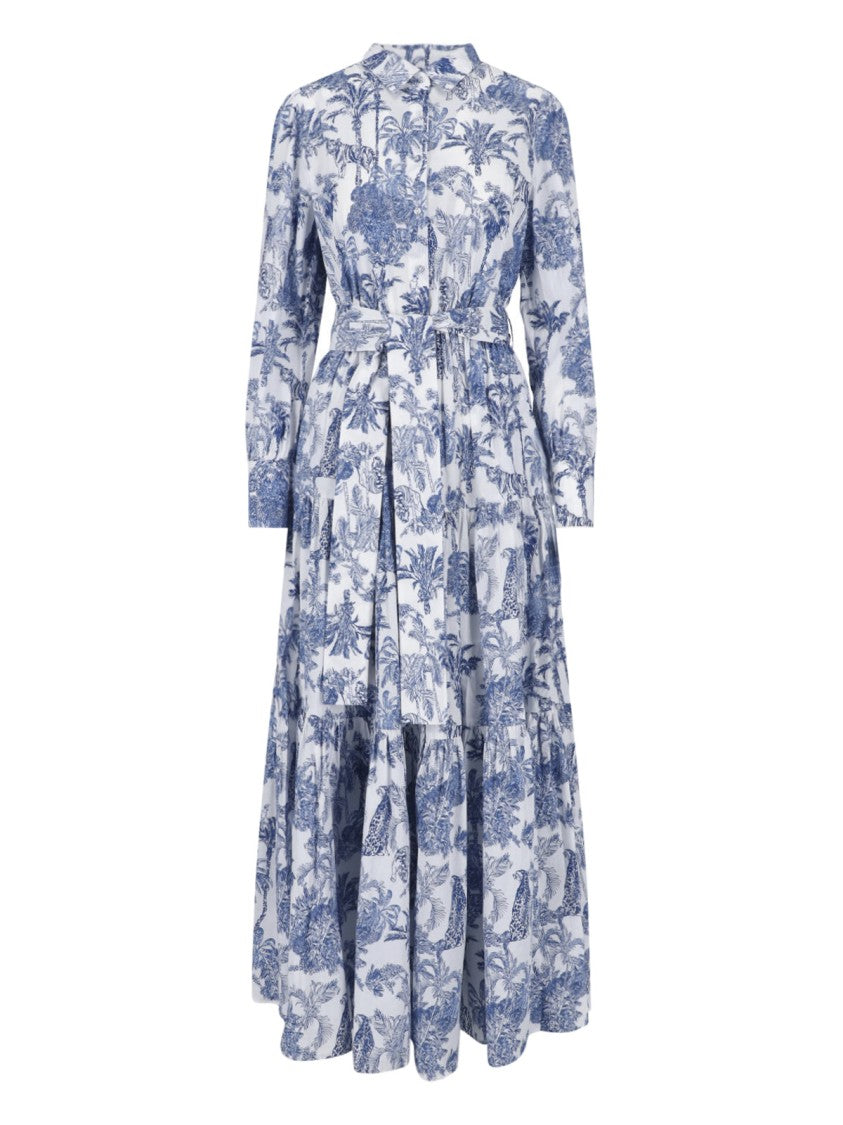 Mc2 Saint Barth Midi Dress With Tiered Skirt And Botanical Print