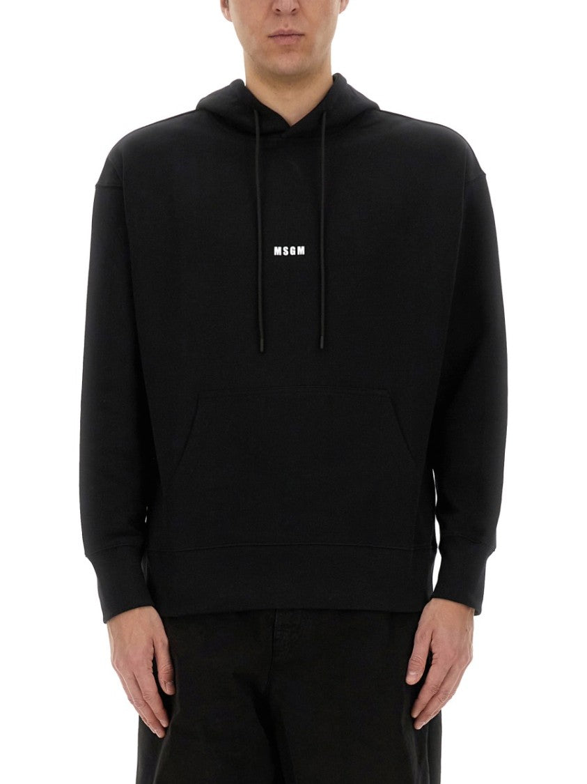 Msgm Relaxed-Fit Black Hoodie With Adjustable Drawstring