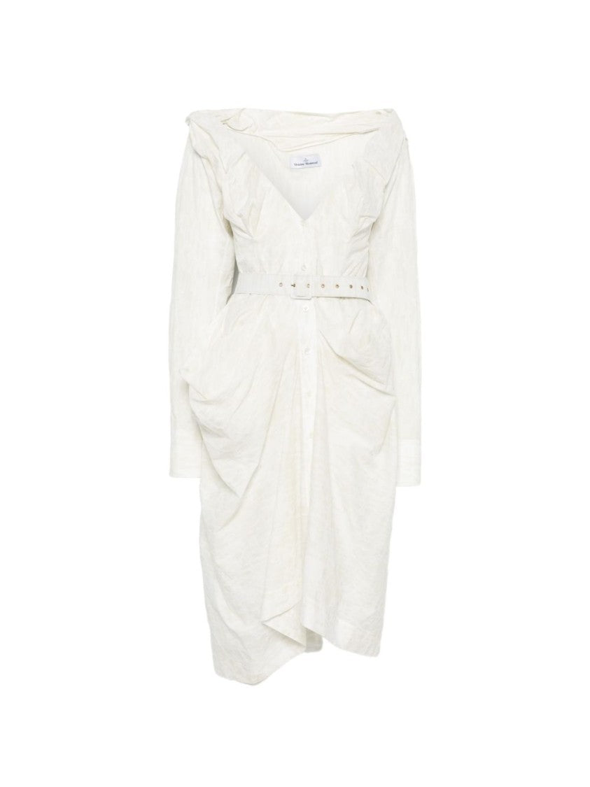 Vivienne Westwood White Ruffled Detachable Belt Shirt Dress