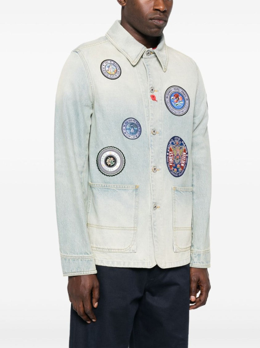 Kenzo Light Blue Washed Denim Patchwork Jacket