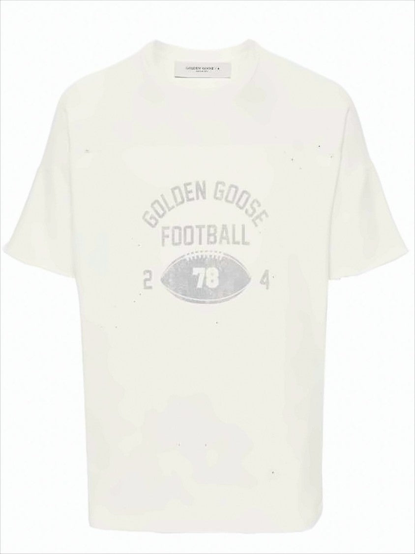 Golden Goose Distressed Cotton T-Shirt With Vintage Football Graphic