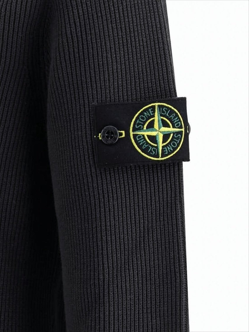 Stone Island Ribbed Knit Sweater With Classic Crew Neckline And Signature Patch