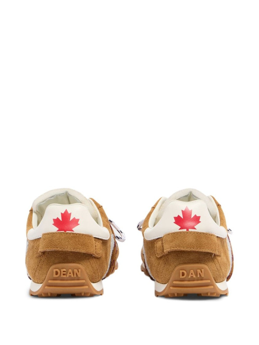 Dsquared2 Brown Appliqué Maple Leaf Lace Sneakers