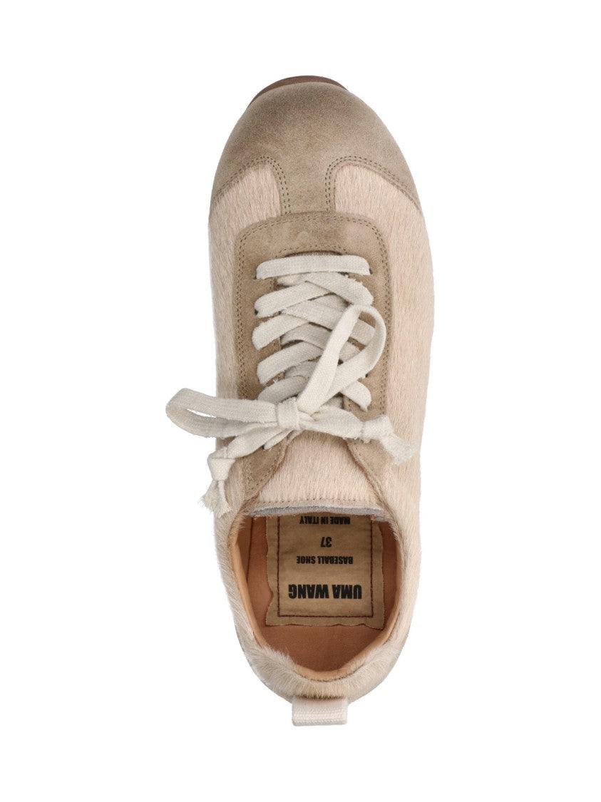 Uma Wang Beige Pony Hair Suede Low-Top Sneakers